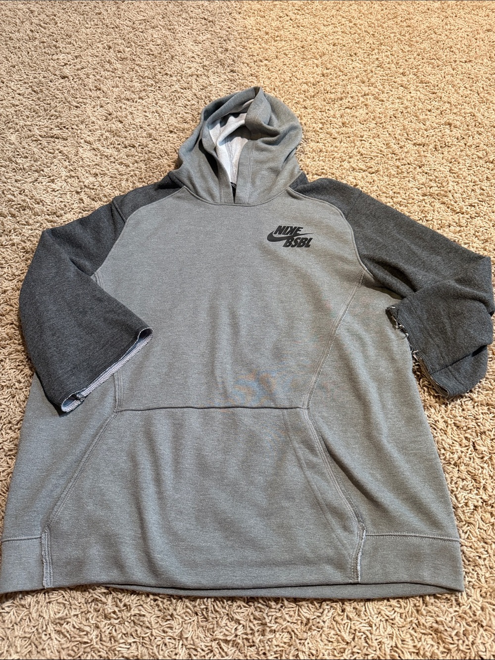 Nike Men’s Gray Two-Tone Hooded Pullover Sweatshirt - 3/4 sleeves - Baseball